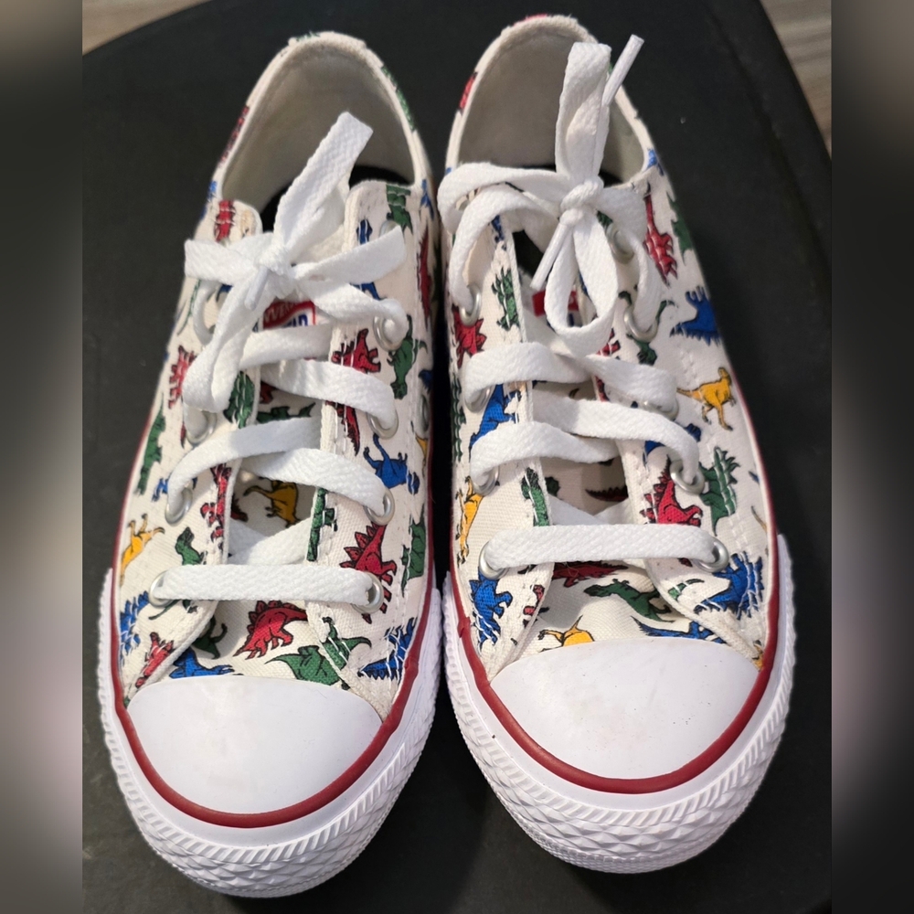 Converse Kids White Sneakers with Dinosaur Print